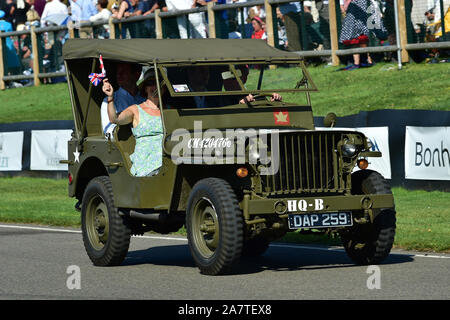 Willys Jeep, D-Day Gedenken, 75. Jahrestag der Landung in der Normandie, Zweiter Weltkrieg, militärische Fahrzeuge, Goodwood Revival 2019, September 201 Stockfoto