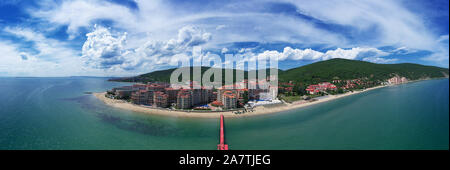 Panoramablick auf Meer Resort Elenite an der bulgarischen Schwarzmeerküste Stockfoto