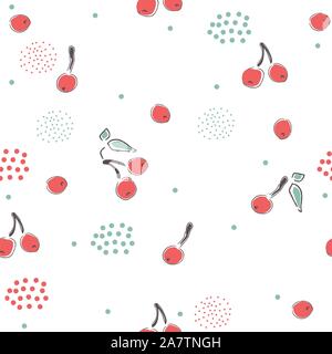 Cute nahtlose Muster Kirschen Hintergrund. Hand gezeichnet Filigrane Ausführung Stock Vektor