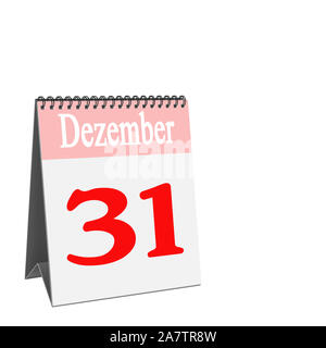 Kalender, 31. Dezember, gegen die weißen Hintergrund