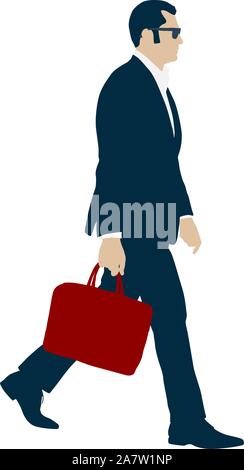 Silhouette Geschäftsmann Mann in Anzug mit Krawatte mit einem Aktenkoffer auf einem weißen Hintergrund. Stock Vektor
