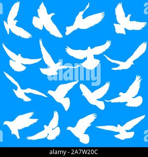 Konzept der Liebe und Frieden. Set Silhouetten Tauben. Stock Vektor