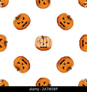 Abbildung auf Thema große farbige Muster Halloween, nahtlose orange Kürbis. Nahtlose Muster bestehend aus Sammlung Kürbis, Zubehör bei Hallowee Stock Vektor