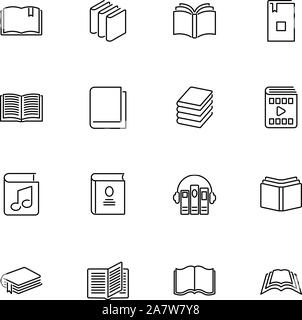 Bücher, Buchladen, Tagebuch Übersicht Icons Set - schwarzes Symbol auf weißem Hintergrund. Bücher, Buchladen, Tagebuch einfache Illustration Symbol gesäumten Einfachheit Si Stock Vektor
