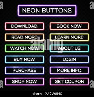 Helle Farben neon Web Buttons set Website Design. Stock Vektor