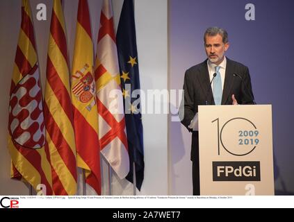 Barcelona, Spanien. 04 Nov, 2019. Spanischen König Felipe VI und die Prinzessin von Asturien Leonor de Borbón während delevery 10 Edition "Fundacion Princesa de Girona" Awards in Barcelona am Montag, 4. Oktober 2019. Credit: CORDON PRESSE/Alamy leben Nachrichten Stockfoto