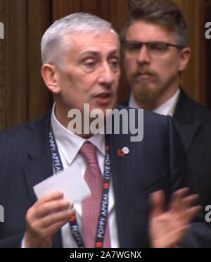 Sir Lindsay Hoyle spricht, nachdem er der neue Sprecher des Unterhauses. Sieben Kandidaten waren bieten auf die Rolle zu nehmen folgende John Bercow Abreise nach einem Jahrzehnt in der Position. Stockfoto
