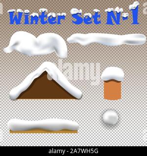 Schnee Kappen, Schneebälle und Schneeverwehungen. Winter Dekorationselement. Vector Illustration für Winter Requisiten Stock Vektor