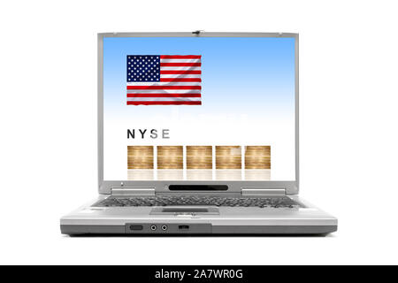 Laptop zeigt NYSE New York Stock Exchange, Stockfoto