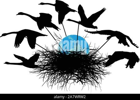 Der Planet Erde wird von Schwänen gespeichert Stock Vektor