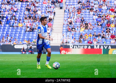 BARCELONA-NOV 2: Victor Gomez spielt in der Liga Match zwischen RCD Espanyol und Valencia CF RCDE Stadion am 2. November 2019 in Barcelona, Stockfoto