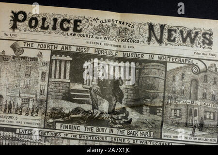 Jack the Ripper ära Zeitung (Nachbau): Illustrierte Polizei Nachrichten (15. September 1888) der vorderen Seite die Whitechapel Morde angezeigt. Stockfoto