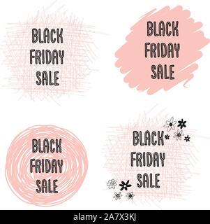 Feminine Black Friday Sales Banner ist Vektor. Handschriftliche Typographie auf Punkte, Kreise, kritzelt in Rosa für Werbemittel, Flyer, Karten. Süße Frauen Stock Vektor