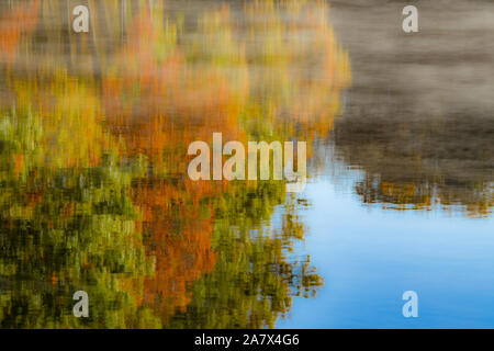 Herbstlaub im Wasser spiegelt - Herbstfarben - fallen Bäume sich - impressionismus - impressionistischen Fotografie - Dampf Nebel - misty Wasser Stockfoto