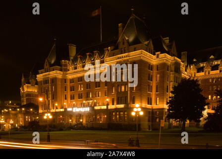 Stadtlichter des Empress Hotels in Victoria, British Columbia, Kanada Stockfoto