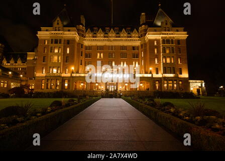 Stadtlichter des Empress Hotels in Victoria, British Columbia, Kanada Stockfoto