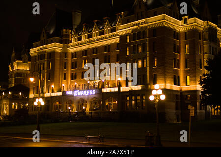 Stadtlichter des Empress Hotels in Victoria, British Columbia, Kanada Stockfoto