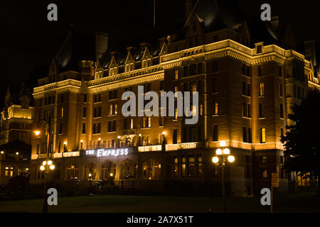 Stadtlichter des Empress Hotels in Victoria, British Columbia, Kanada Stockfoto