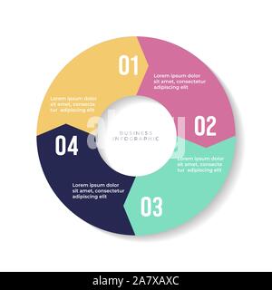 4 Schritte Kreisdiagramm, Kreis Pfeile Infografik oder kreisförmiges Diagramm. Stock Vektor