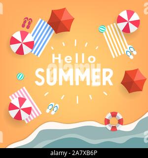 Hallo Sommer tropischen Strand top View banner Vorlage. Stock Vektor