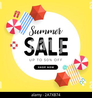 Summer Sale tropischen Strand top View banner Vorlage. Stock Vektor