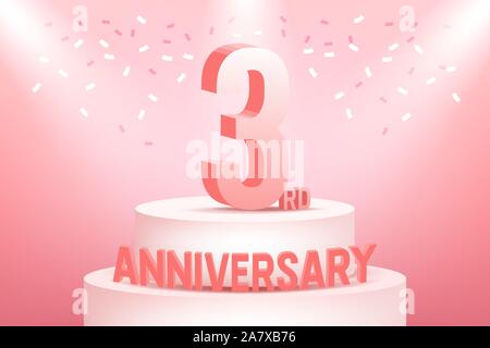 Drei Jahre Jubiläumsfeier auf rosa Hintergrund. Stock Vektor