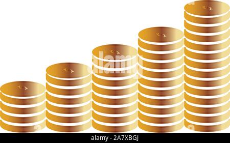 Spalten der Goldmünzen auf einem weißen Hintergrund. Stapel von Goldmünzen. goldmünze Symbol auf weißem Hintergrund. Flat Style. goldmünze Symbol für Ihre Web site de Stock Vektor