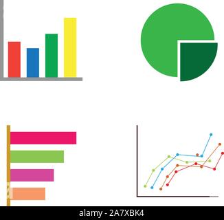 Geschäftsdaten Marktelemente Punktbalken Kreisdiagramme und Diagramme flache Symbole isoliert gesetzt Stock Vektor