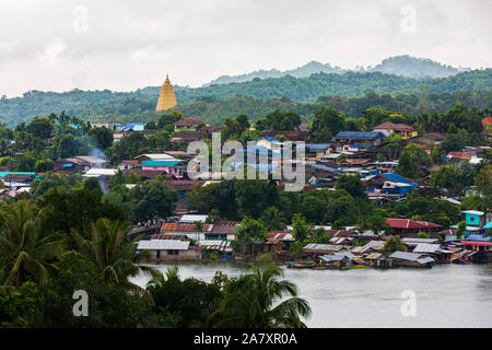 Anzeigen von Karen und Mon Menschen Dorf. Sangkhlaburi, Provinz Kanchanaburi. am Morgen. Stockfoto