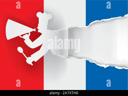 Französische regionale Küche Hintergrund. Papier French Flag mit Papier Silhouette von Kochen. Vector zur Verfügung. Stock Vektor