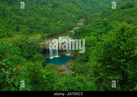 Luftaufnahme von Krang Suri Wasserfälle, Jaintia Hills, Meghalaya, Indien Stockfoto