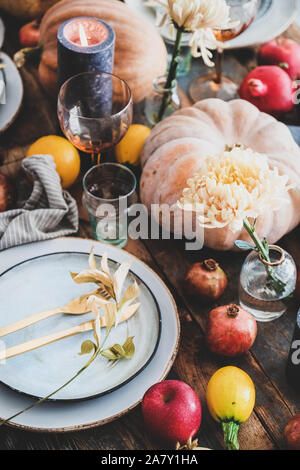 Herbst Tabelle Einstellung für Thanksgiving Day Party, close-up Stockfoto