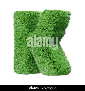 Gras Alphabet, Brief K. isoliert auf weißem 3D-Abbildung. Stockfoto