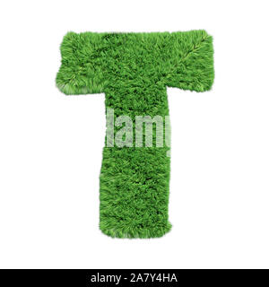 Gras Alphabet Buchstaben T isoliert auf weißem 3D-Abbildung. Stockfoto