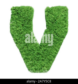 Gras Alphabet, Brief V. isoliert auf weißem 3D-Abbildung. Stockfoto