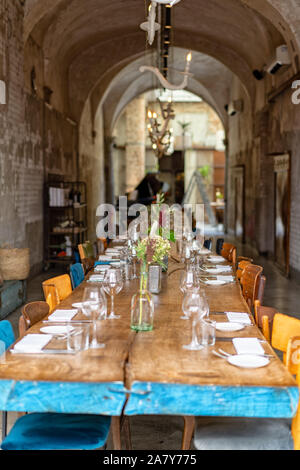 Florenz, Italien - 27. August 2018: La menagere Firenze, Restaurant mit speziellen talbe Design in Florenz Stockfoto
