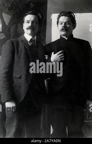 Axel Gallén und Maxim Gorki in gallén's Studio Pirtti in Helsinki Ca. 1905 Stockfoto