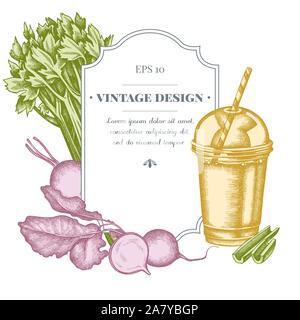 Logo Design mit Pastellfarben Zuckerrüben, smoothie Cup, Sellerie lieferbar Abbildung: Stock Vektor