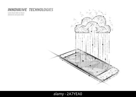 Cloud Computing Online-Speicher low poly. Polygonale Zukunft Moderne Internet Business Technologie. Globaler Austausch von weißen Daten verfügbar Stock Vektor