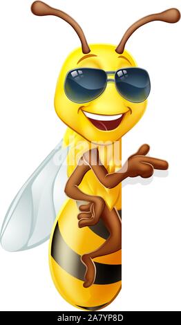 Cool Honig Bumble Bee bei Sonnenbrillen Anmelden Cartoon Stock Vektor