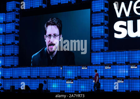 November 04, 2019. Lissabon, Portugal. Die Freiheit der Presse Stiftung, Edward Snowden in Web-Gipfel 2019 © Alexandre de Sousa/Alamy leben Nachrichten Stockfoto