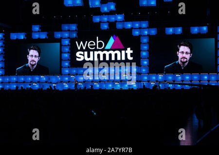 November 04, 2019. Lissabon, Portugal. Die Freiheit der Presse Stiftung, Edward Snowden in Web-Gipfel 2019 © Alexandre de Sousa/Alamy leben Nachrichten Stockfoto