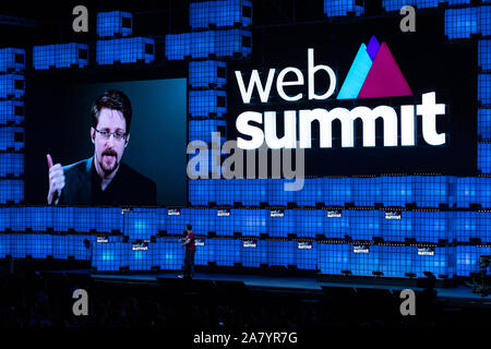 November 04, 2019. Lissabon, Portugal. Die Freiheit der Presse Stiftung, Edward Snowden in Web-Gipfel 2019 © Alexandre de Sousa/Alamy leben Nachrichten Stockfoto