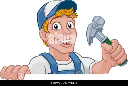 Heimwerker Hammer Cartoon Mann DIY Tischler Builder Stock Vektor