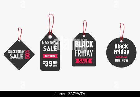 Papier Preis Tag set für Schwarzer Freitag Rabatte. Stock Vektor