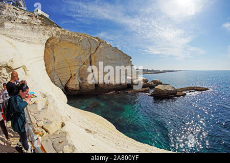 Israel, Rosh Hanikra, Leiter der Grotten ist eine geologische Formation an der Küste des Mittelmeeres gelegen, im westlichen Galiläa in der Nähe der Borde Stockfoto