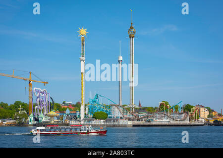 Grona Lund Park Stockholm, Blick im Sommer auf den Grona Lund Vergnügungspark auf Djugarden im Zentrum von Stockholm, Schweden. Stockfoto