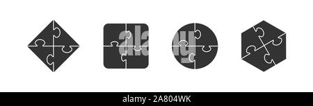 Satz von Puzzle Symbole in verschiedenen Formen. Flache einfaches Design. Stock Vektor