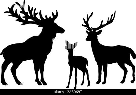 Hirsch Familie. Silhouetten von Tieren. Vektor Illustrator Stock Vektor