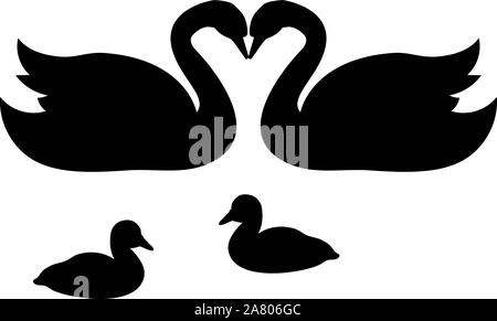 Schwan Familie. Silhouetten von Vögeln. Vektor Illustrator Stock Vektor